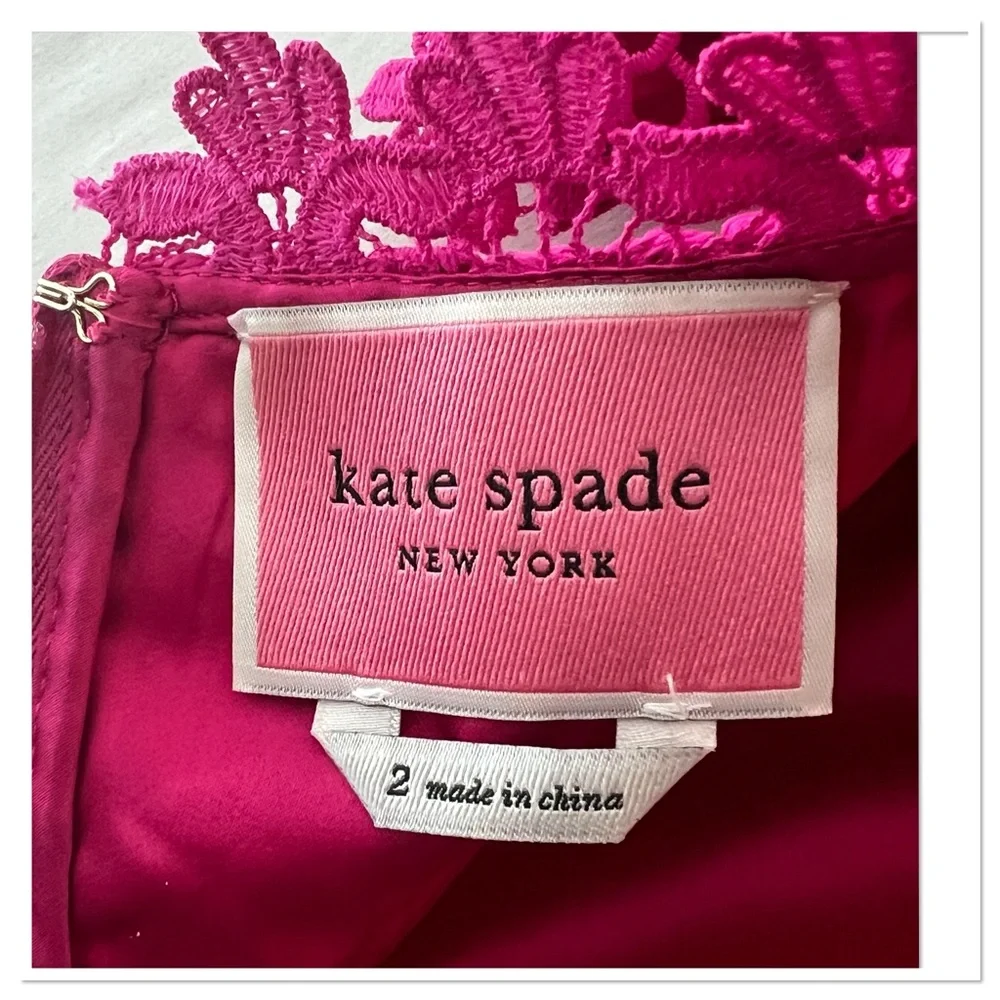 Kate Spade Magenta Scallop Lace Midi Dress Size 2 Lace Cap Sleeves